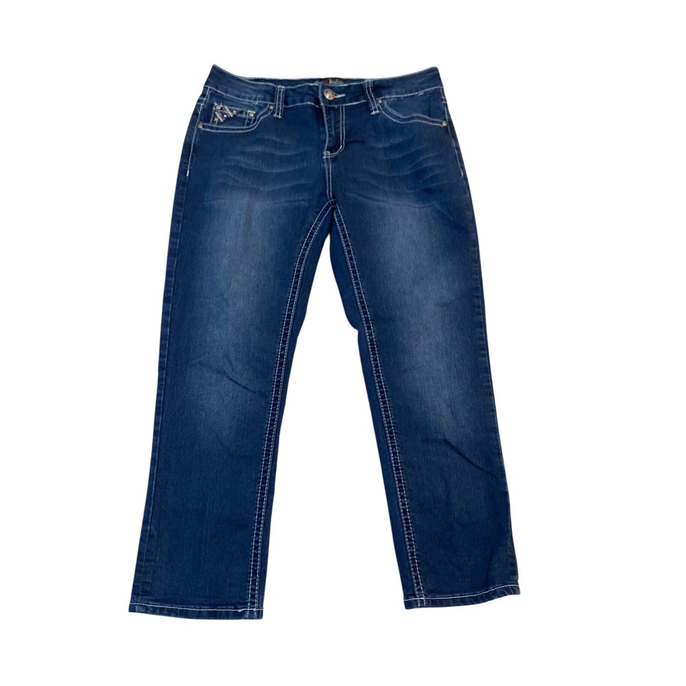 Love Indigo Womens Size 8 Embroidered Wing Back Pocket Dark Wash Denim Jeans